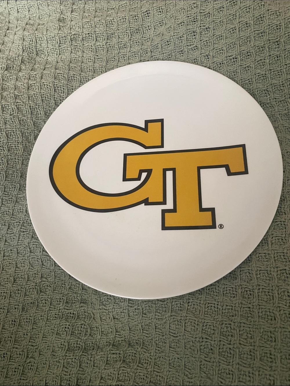 Georgia Tech White Plate with Gold GT Logo